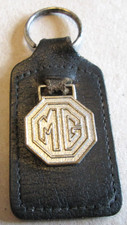 MG Owners Club Keyring Black Leather & Enamel Metal Badge 1970/80`s.