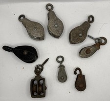 Lot of 7 Vintage Small Rope Pulleys Galvanized Cast Iron Block Tackle Farm Boat