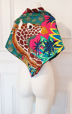 Ladies Scarf  Bright  Arty Giraffe Design  Abstract Print Silk Neck  Bag Scarf