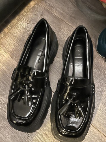 Zara black patent loafers - zara,