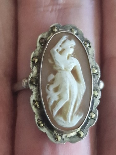 Silver old cameo marcasite - old,