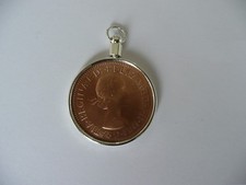  Vintage type lucky  old penny BRITISH ONE PENNY COIN bit mount holder bezel