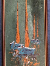 Original oil/acrylic yacht  painting 38.5” x 13.5” Contemporary art -Sea Boat