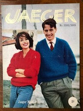 Jaeger 3588 knitting pattern unisex mohair fisherman's rib v-neck raglan sweater