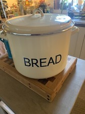 vintage 1970's large round cream enamel bread bin (doubles as a large pan)