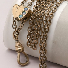 Antique Victorian Double HEART Opal Gold Filled Slide Cable Chain Necklace 
