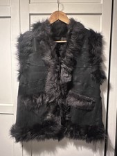 Ladies Dark Grey Shearling Suede  Leather Gilet Size M