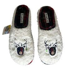 Kuailu Lounge Slippers White Women Size UK 7 EU 40 Reindeer Faux Fur Memory Foam