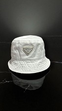 PRADA White Re-Nylon Bucket Hat Unisex Iconic Logo Triangle Luxury Cap New