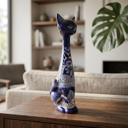 Tall talavera cat statue - cat, |