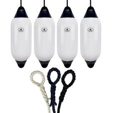 4 x Hurricane Boat Fenders PM03 White/Blue Ends 53x18cm + Free Spliced Rope UK