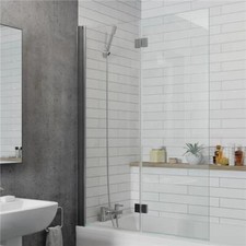 Square Two Section Bath Shower Screen 1000mm - Chrome 6mm Glass Thickness