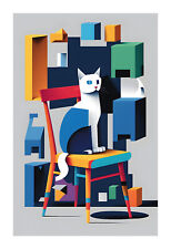 1970s Cubist Cat Sureal Art