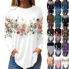 Ladies Womens Long Sleeve Tops Shirts Tee Printed Casual Loose Blouse Plus Size