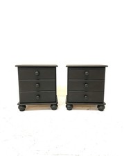 Pair of Solid Pine Rustic Black Industrial Shabby Chic French Bedside Cabinets