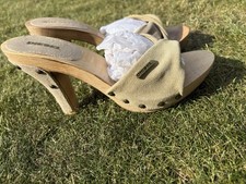 Vintage Y2K Diesel Gold Suede Wooden Sandal Heels Mules New Size Uk 3 90s