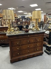 French Louis Marble Top Chest of Drawers Antique 19th Century Dark Burr Walnut