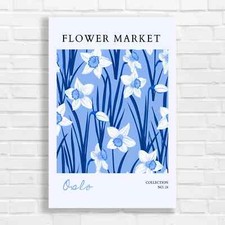 Daffodil Flower Field Blue Canvas Print Large Picture Wall Art