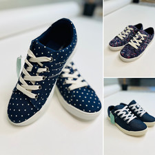 Ex Lands End Pumps Women's Canvas Lace-Up Low Top Comfort Trainers Shoes