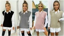 Womens Ladies Cable Knit Sleeveless Vest Knitted Jumper Tank Top Winter Sweater