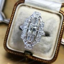 Sz N Vintage Art Deco Inspired Platinum 925 Silver CZ Crystal Ring Antique 1920s