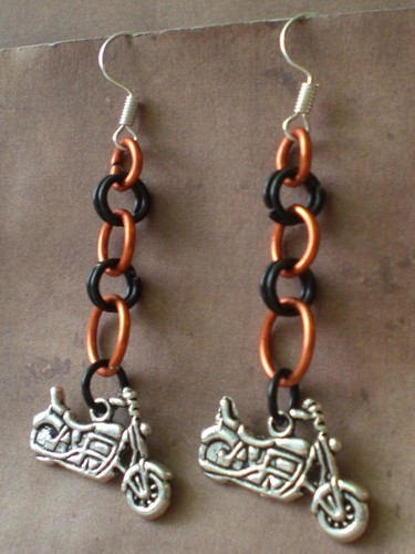 Motorcycle earrings orange - motorcycle,