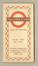 London Transport TROLLEYBUS & TRAM ROUTES map 1947, vg