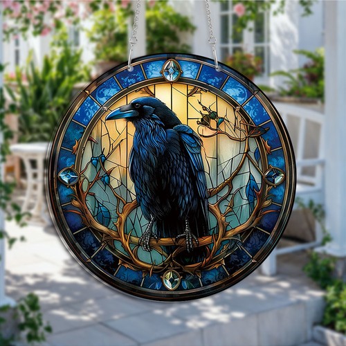 Blue raven suncatcher - blue, stained