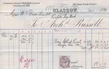Arch.d Russell Glasgow Ferniegare Colliery 1891 Coal&hire Stamp Invoice Rf 41044