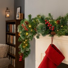 LED Pre-Lit Christmas Garland Luxury 9ft With Warm White Lights Xmas Artificial