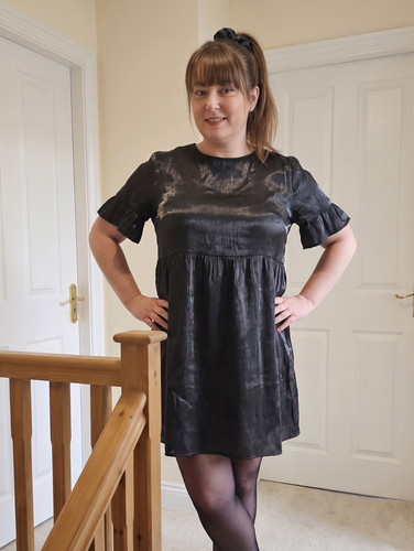 Black smock shiny slippery