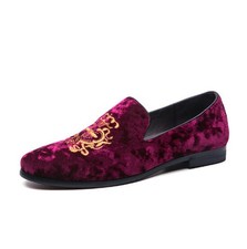 Mens Embroidery Velvet Smoking Slippers Formal Tuxedo Shoes Slip On Loafers