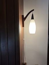 Vintage 1960s Danish Teak Wall Light With Hanging Opaque Glass Shade