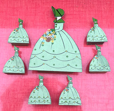 Vintage serviette menu holders art deco crinoline ladies hand painted display