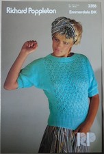 Orig Richard Poppleton Dk Ladys Shrt Slve Sweater 32"-38" Knitting Pattern 2358