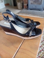 Dune Black Patent Sling Back Wedge Sandals Size 71 EUR41
