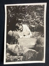 Bathtime! Outdoor Tin Bath Vintage 1930's Photograph C1