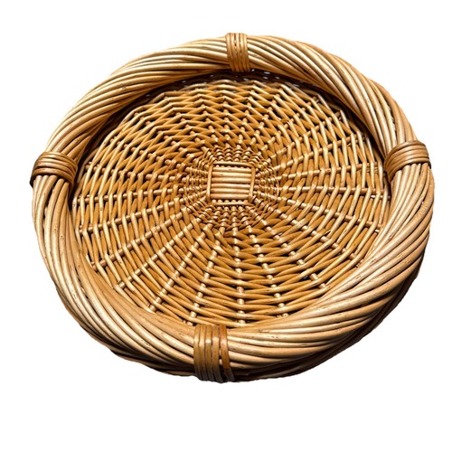 Vtg round wicker - round, tray