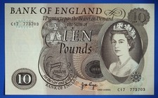 1971 Bank of England Ten Pound £10 Banknote, JB Page Prefix "C17"  [32828]