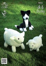 King Cole 9010 Knitting Pattern Sheep, Lamb and Sheepdog Toys in Chunky & DK