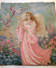 Set of 2 Dona Gelsinger Angel w/ Flowers Doves Tapestry Fabric Panels 18 X 17.5