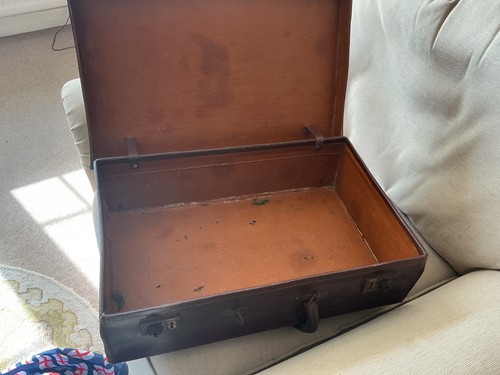 Vintage leather suitcase brown - vintage,