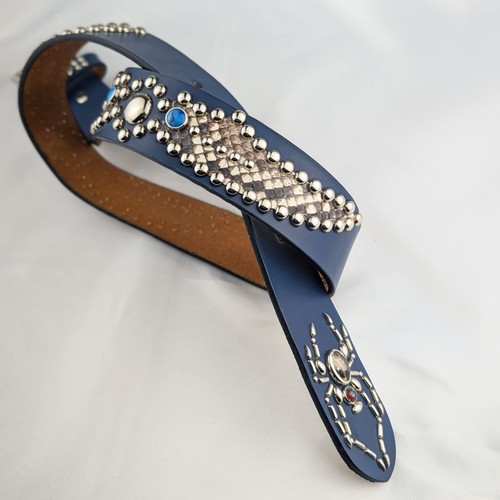 Navy blue studded - leather, belt