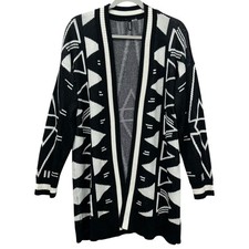 H&M Divided Sweater Womens L Black White Open Front Cardigan Aztec Geometric