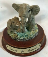 Decorative Pair of Elephants Ornament by Leonardo collection - on wooden plinth
