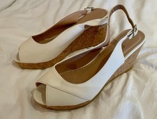 White Leather Wedge Sandals With Cork Soles. Size UK6 Extra Wide. Brand New