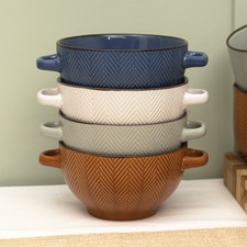 Set Of 4 Chevron Handled Soup