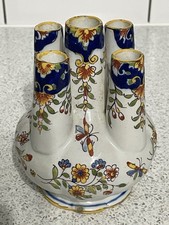 FRENCH FAIENCE HANDPAINTED FLORAL FINGER SPOUT TULIP VASE ROUEN OR DESVRES