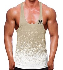 Gradient Speckled Sand White Stringer Vest Bodybuilding Khaki Workout Gym Mens