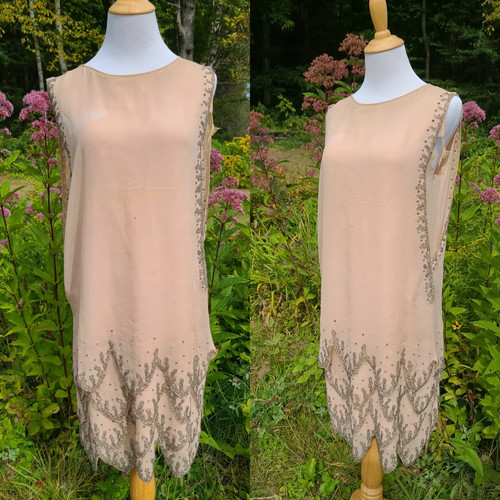 1920s pink silk chiffon beaded - 1920s,
